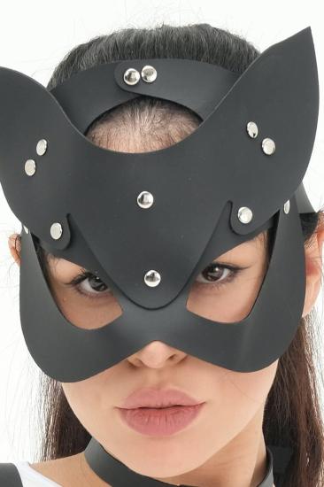 Tavşan Kulaklı Suni Yumuşak Deri Harness Maske 006-Kırmızı