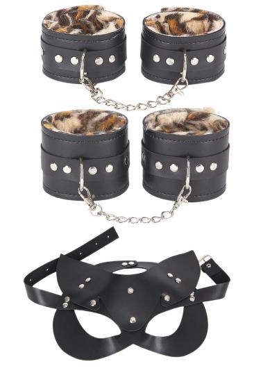 Kol Bacak Kelepce,Maske İçi Tülü Deri Harness 3 Lü Set 700413