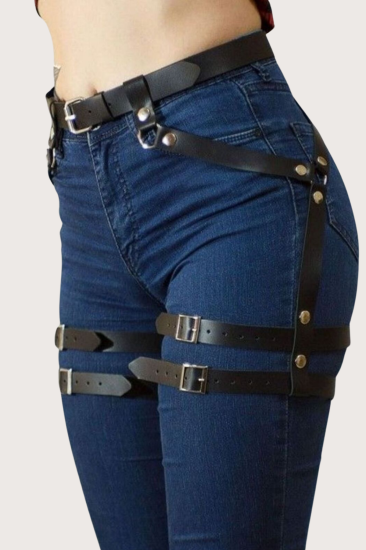 Pantolon Üstüne Çift Bacak Üstüne Bağlamalı Şık Harness şık Suni Deri Kemer 700583