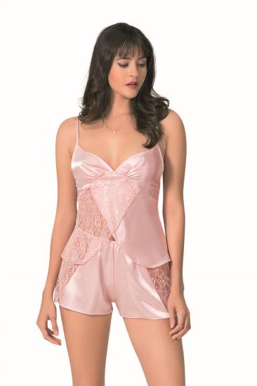 Somon Saten Babydoll Şort Takımı