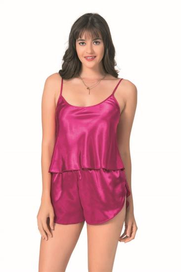 Vişne Saten Babydoll Şort Takımı