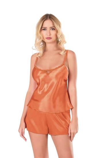 Oranj Saten Babydoll Şort Takımı