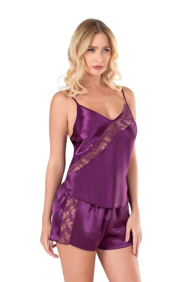 Mor Saten Babydoll Şort Takımı