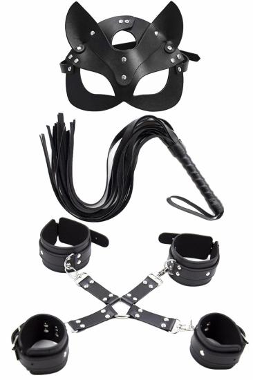 Maske Kırbaç Bileklik 5 Li Harness Deri Set