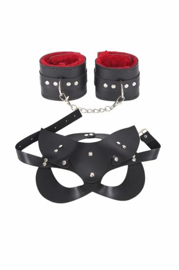 Maske Ve Kelepçe Deri Harness Fantezi Set