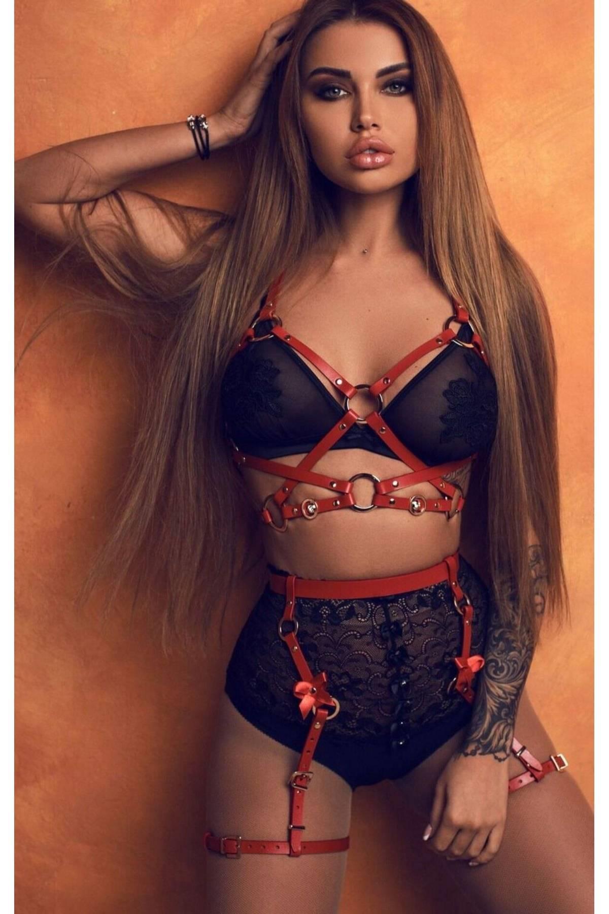 Kırmızı%20Tam%20Takım%20Deri%20Sexi%20Fantezi%20Kostüm%20700794