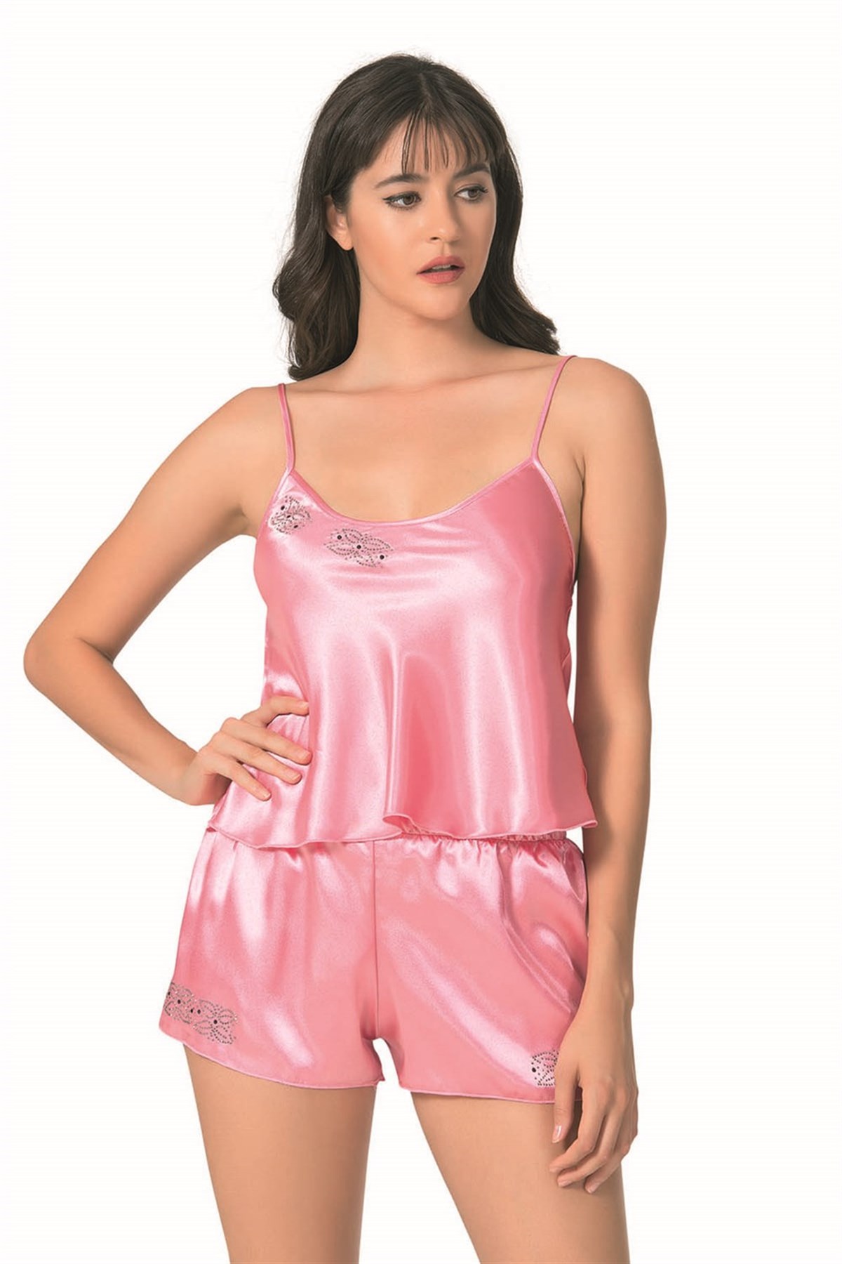 Koyu%20Pembe%20Saten%20Babydoll%20Şort%20Takımı