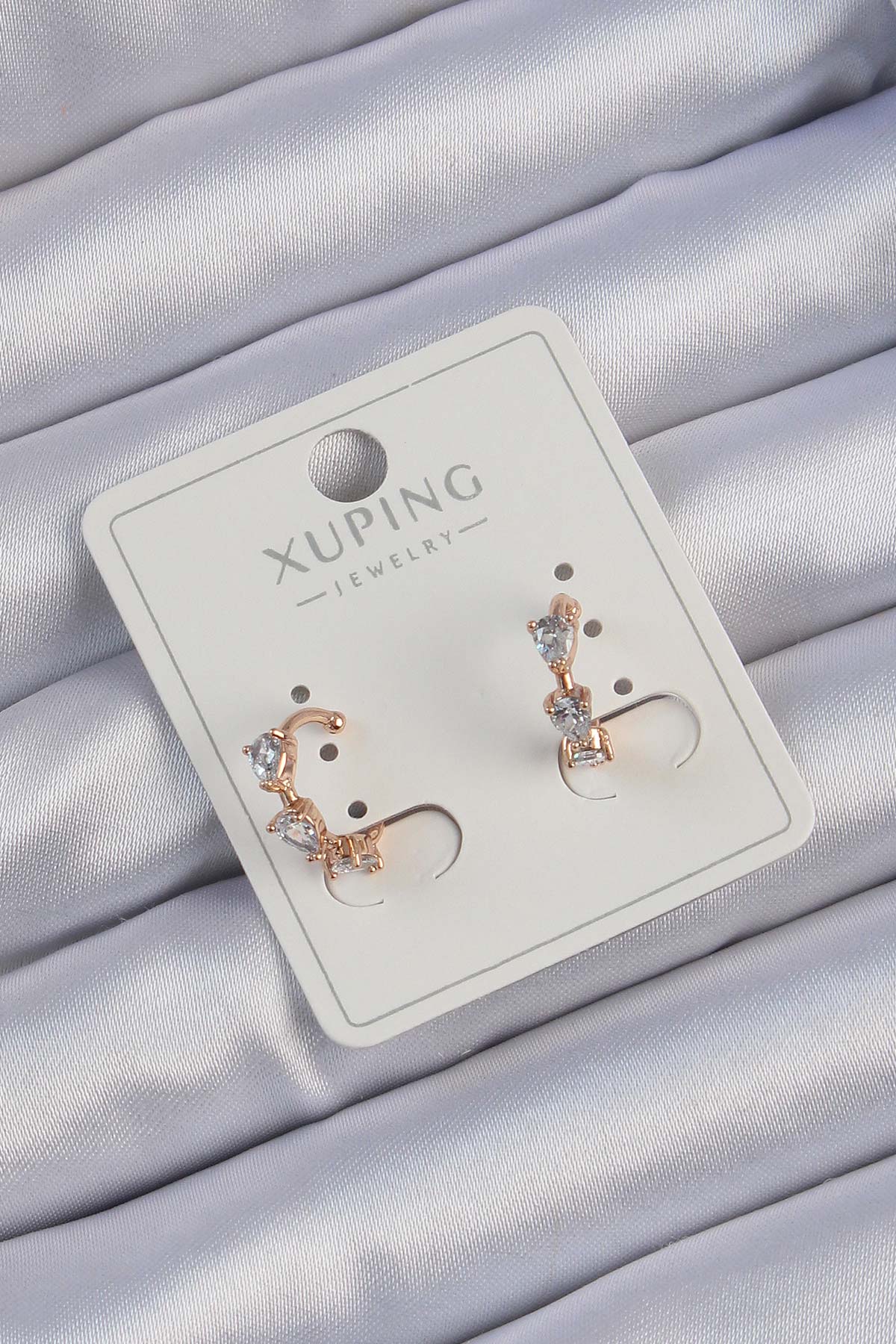 Xuping%20Rose%20Renk%20Damla%20Zirkon%20Taşlı%20Earcuff%20Küpe