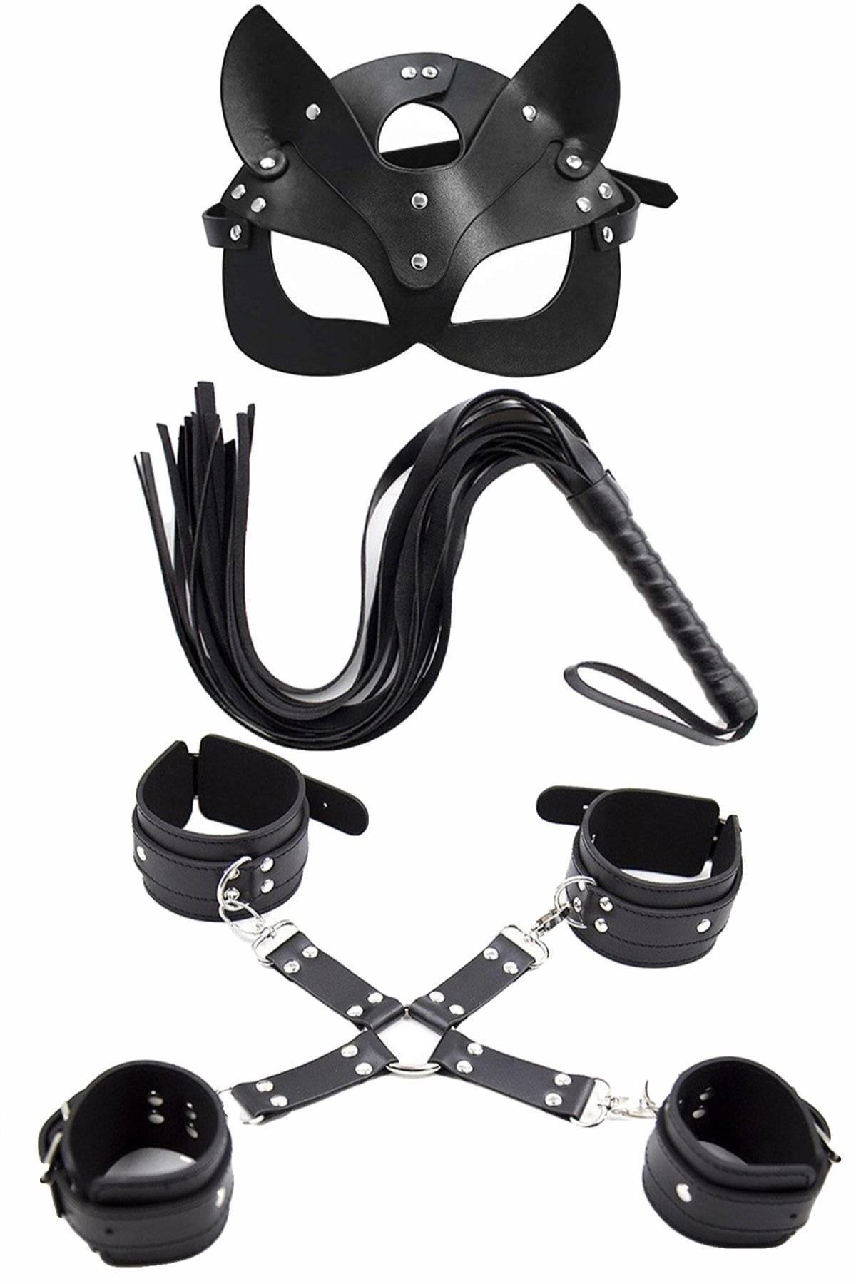 Maske%20Kırbaç%20Bileklik%205%20Li%20Harness%20Deri%20Set